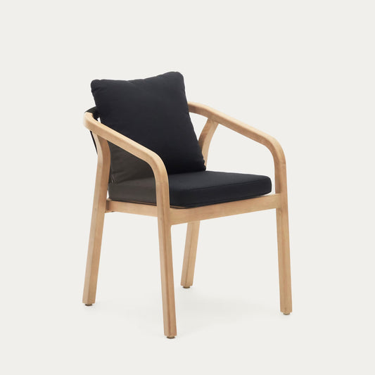 Wooden Dining Chair with Black Cushions