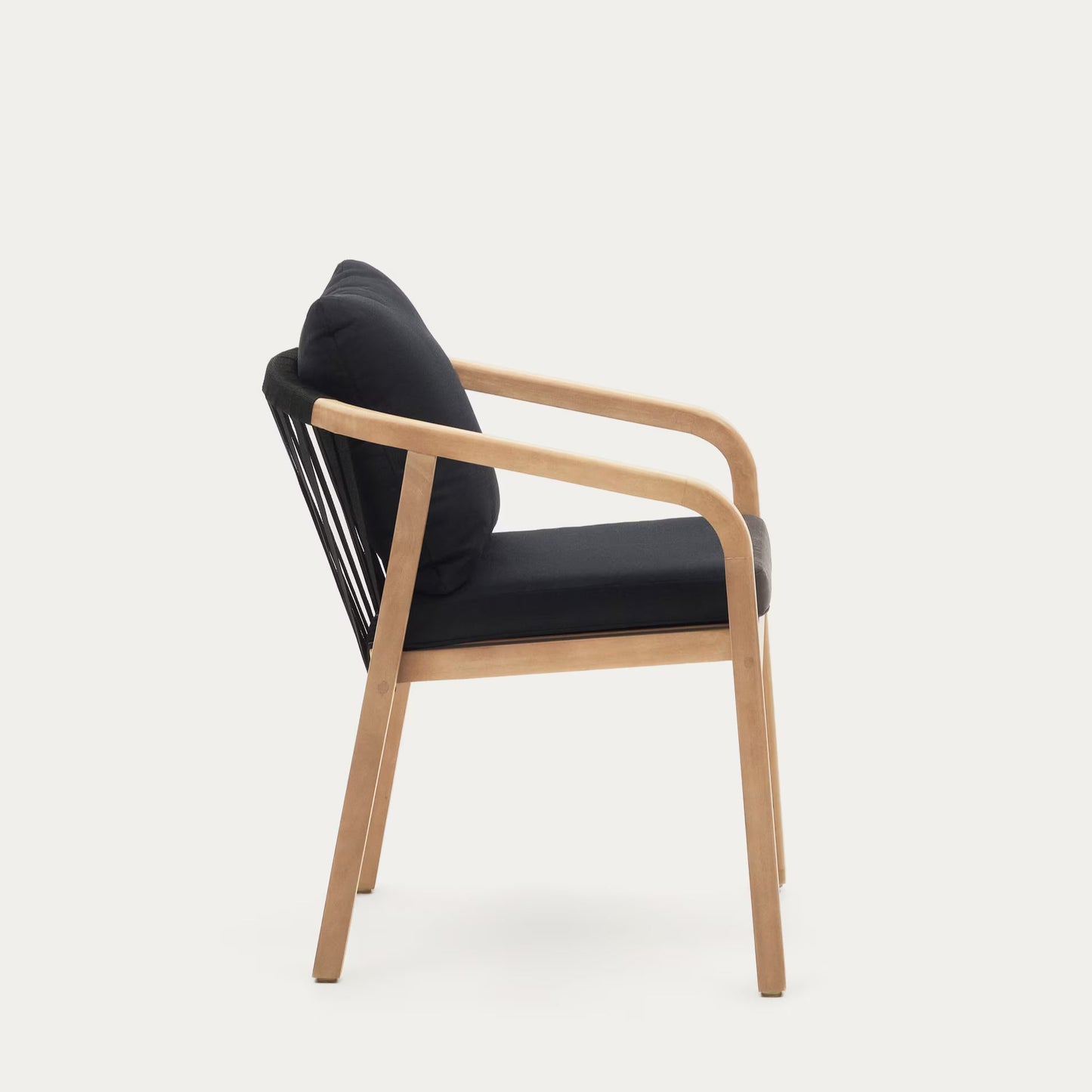 Wooden Dining Chair with Black Cushions