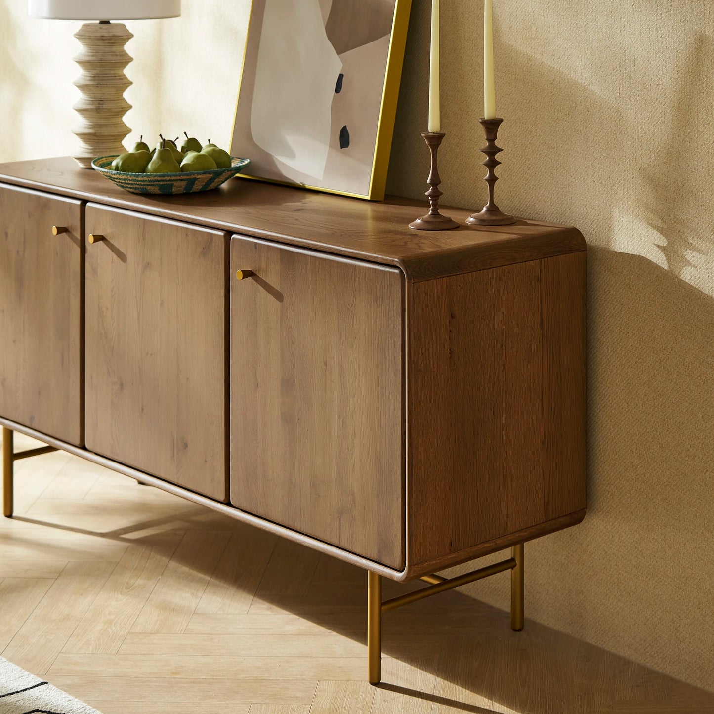 Solid Wood Crockery Unit with Storage for Living Room