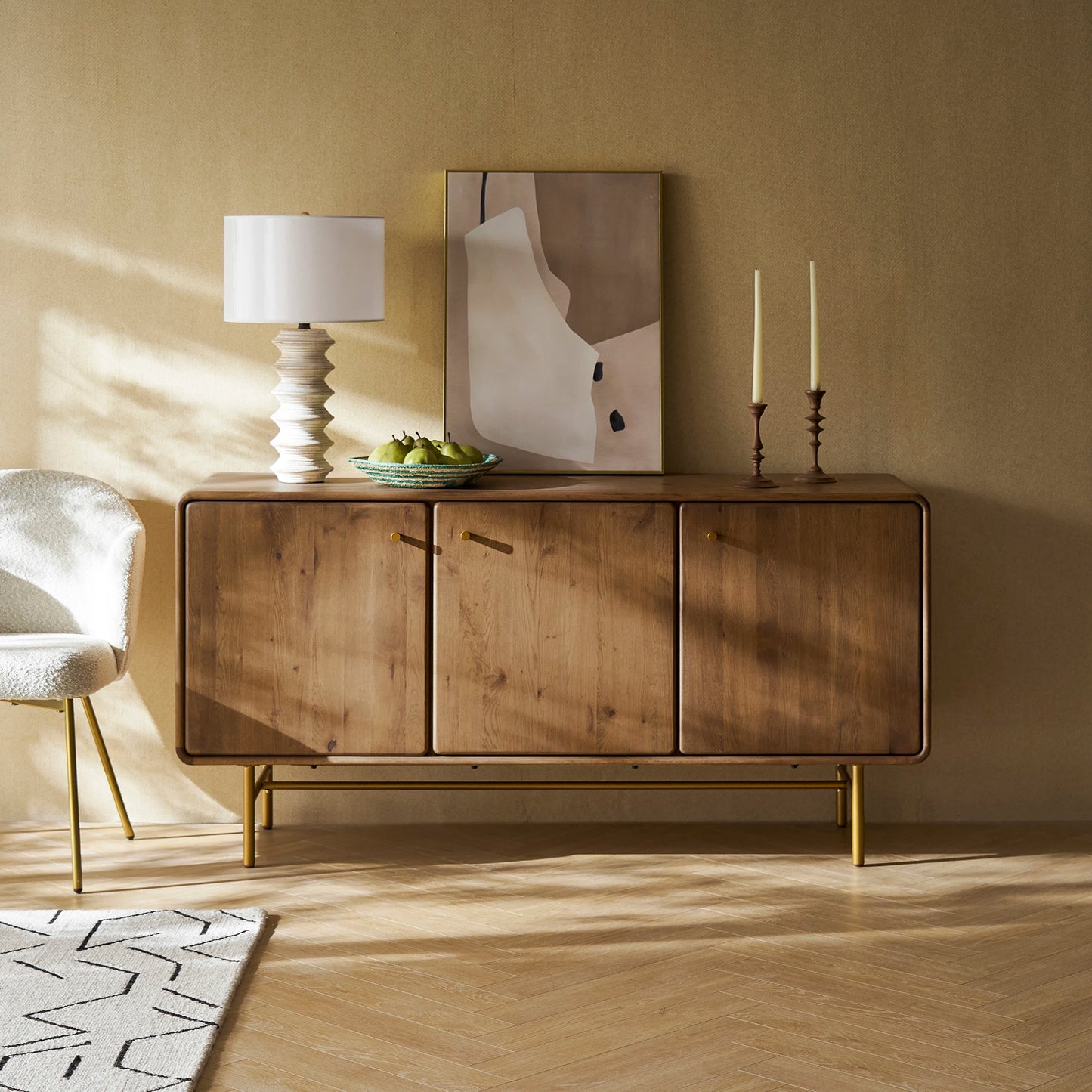 Solid Wood Crockery Unit with Storage for Living Room