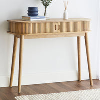 Solid Wood Console Table with Slatted Sides & Open Shelf