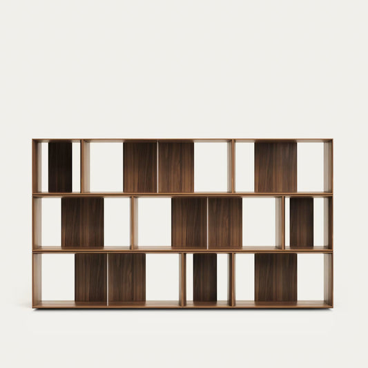 Solid Wood Adjustable Bookshelf for Living Storage in Walnut Finish
