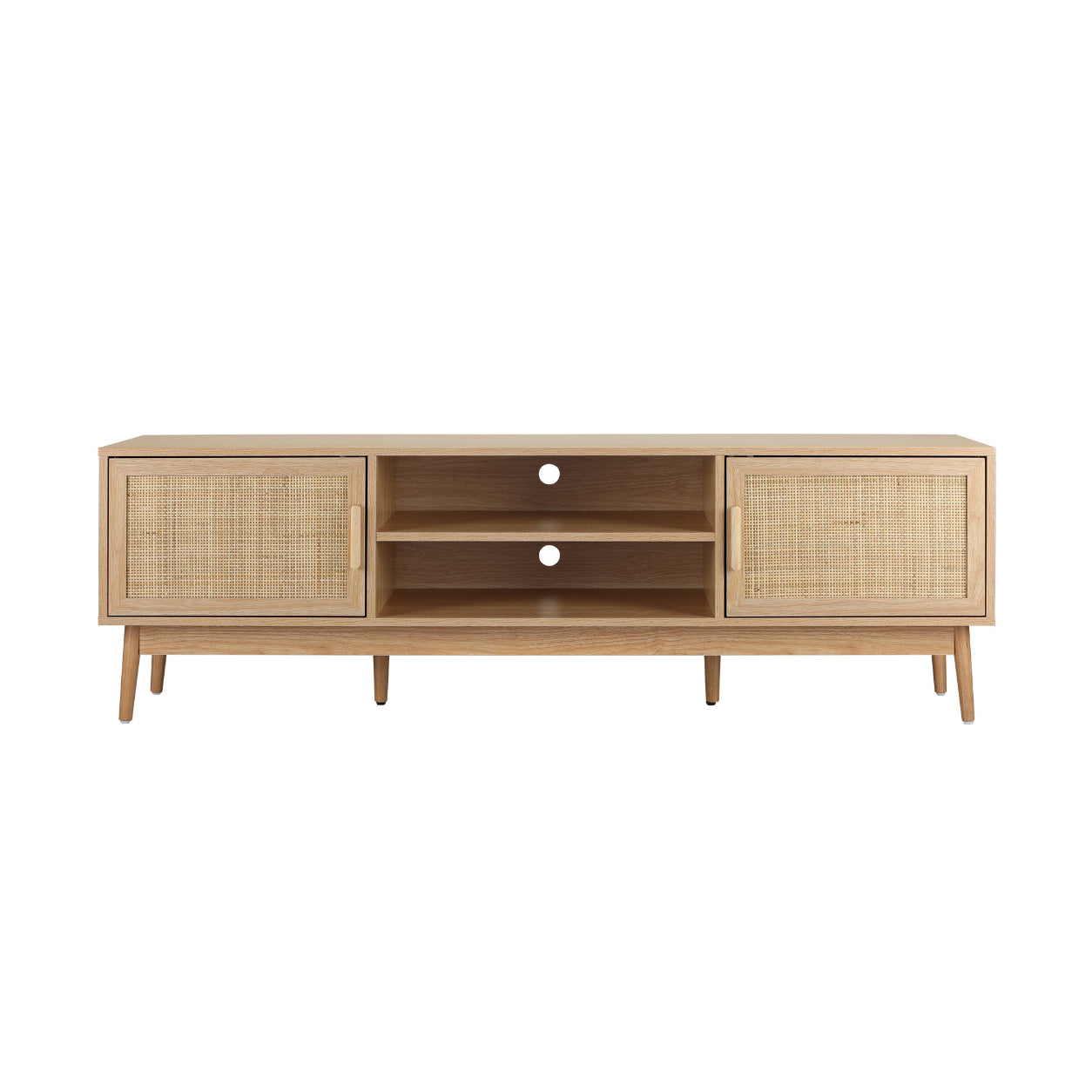 Wooden TV Cabinet for Entertainment Space in Rattan Design