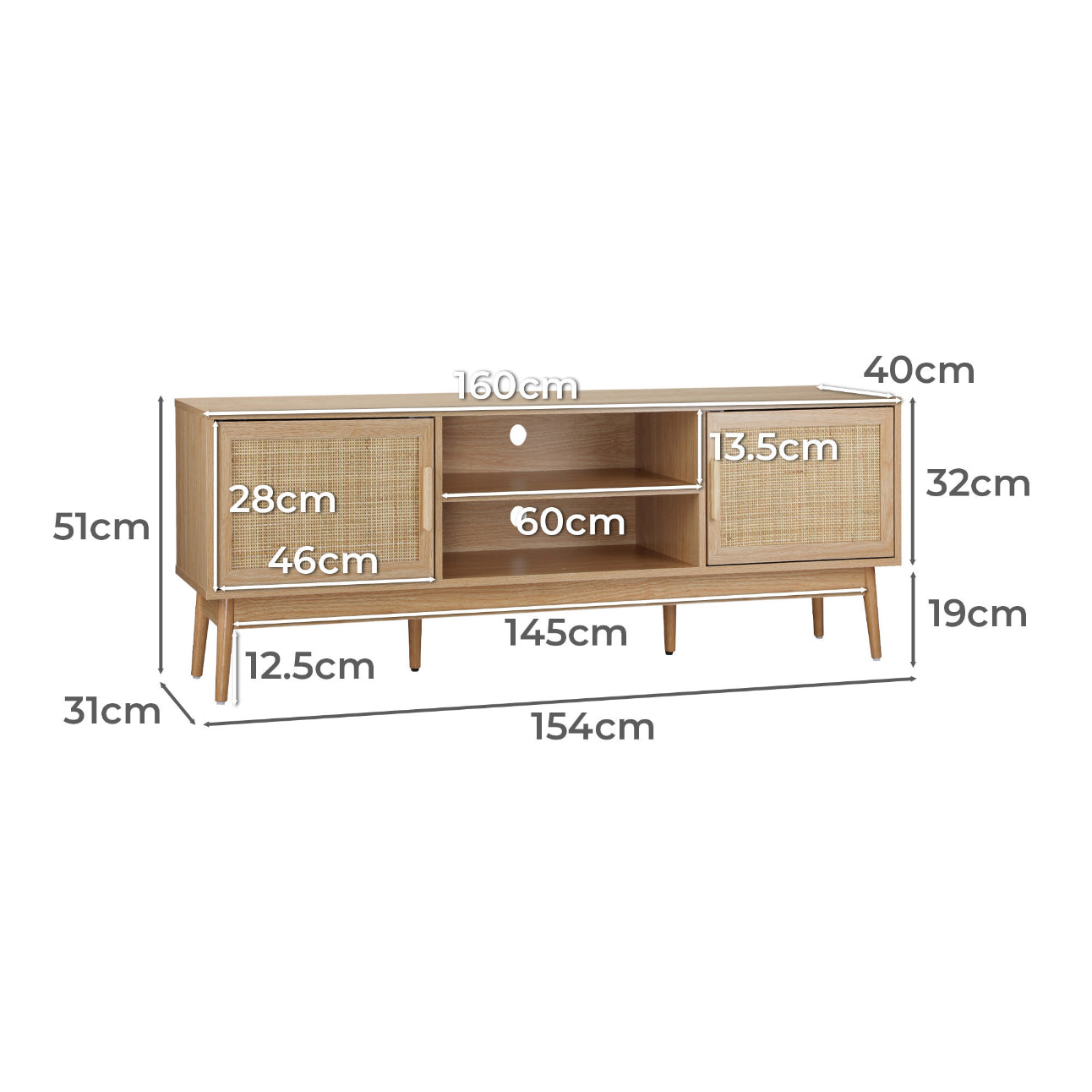 Wooden TV Cabinet for Entertainment Space in Rattan Design