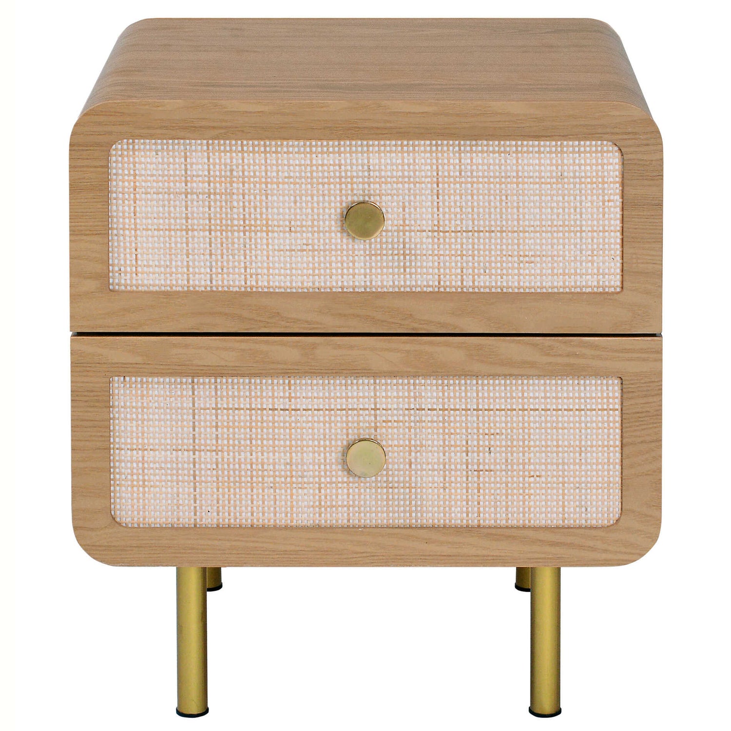 Wooden Bedside Table with Rattan Drawer in Natural Finish