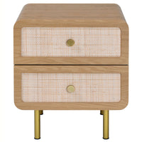 Wooden Bedside Table with Rattan Drawer in Natural Finish