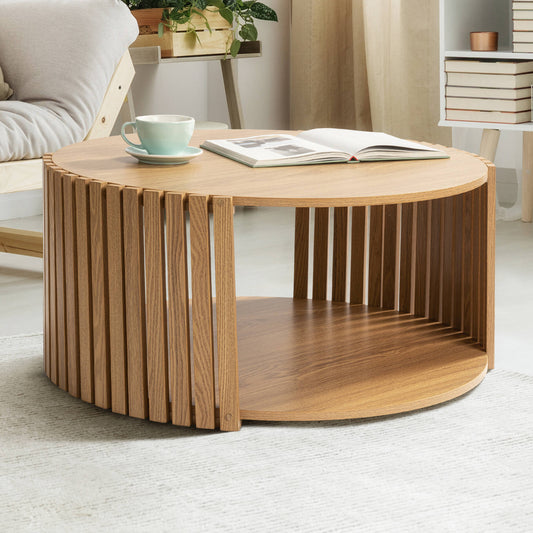 Solid Wood Round Coffee Table for Living Room
