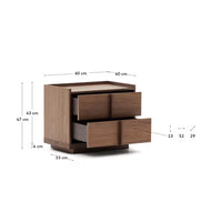 Solid Wood Beside Table with 2 Drawers in Walnut Finish