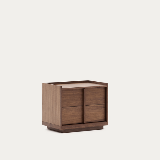 Solid Wood Beside Table with 2 Drawers in Walnut Finish