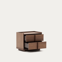 Solid Wood Beside Table with 2 Drawers in Walnut Finish