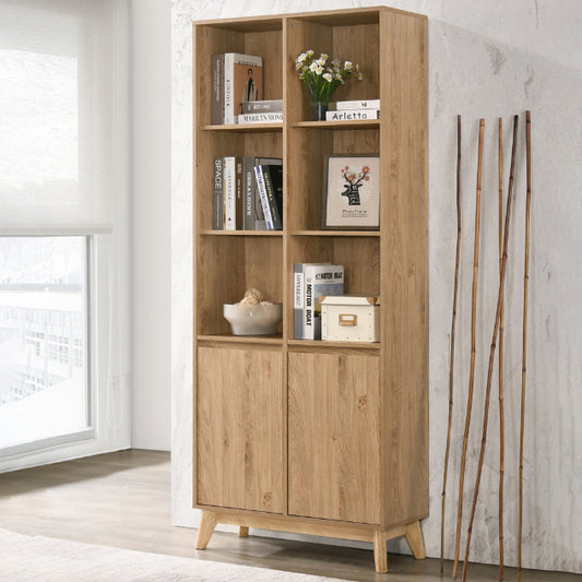 Solid Wood Bookshelf for Living Storage in Natural Finish