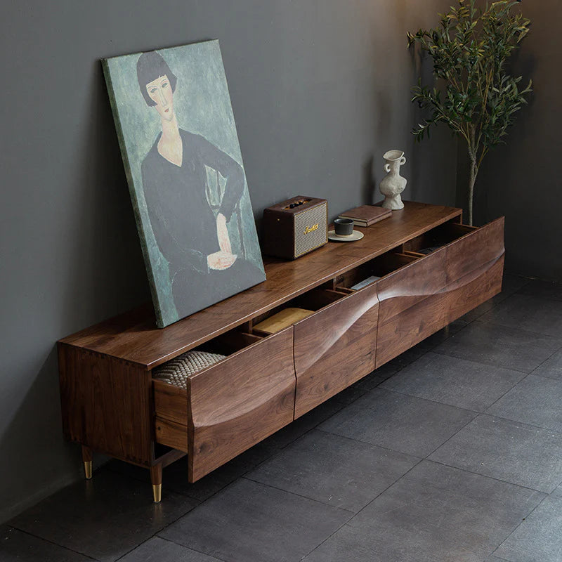 Solid Wood TV Cabinet in Walnut Finish for Entertainment Space
