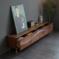Solid Wood TV Cabinet in Walnut Finish for Entertainment Space