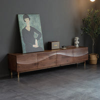 Solid Wood TV Cabinet in Walnut Finish for Entertainment Space