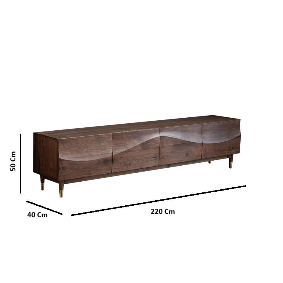 Solid Wood TV Cabinet in Walnut Finish for Entertainment Space