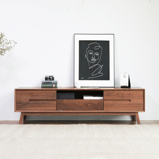 Wooden TV Cabinet with Storage for Living Storage in Natural Finish