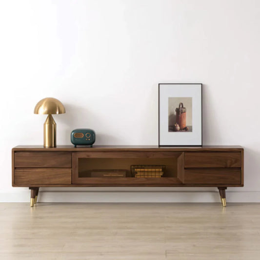 Wooden TV Cabinet in Black Walnut Finish for Entertainment Space