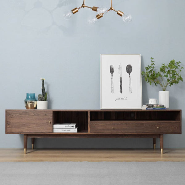 Solid Wood TV Cabinet in Natural Finish for Entertainment Space