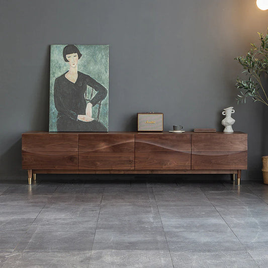 Solid Wood TV Cabinet in Walnut Finish for Entertainment Space