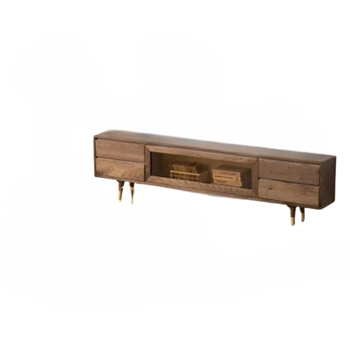 Wooden TV Cabinet in Black Walnut Finish for Entertainment Space