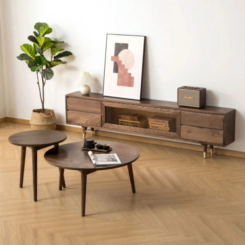 Wooden TV Cabinet in Black Walnut Finish for Entertainment Space