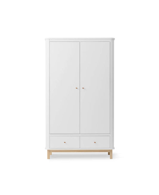 Solid Wood Wardrobe with Drawers for Bedroom in White Finish