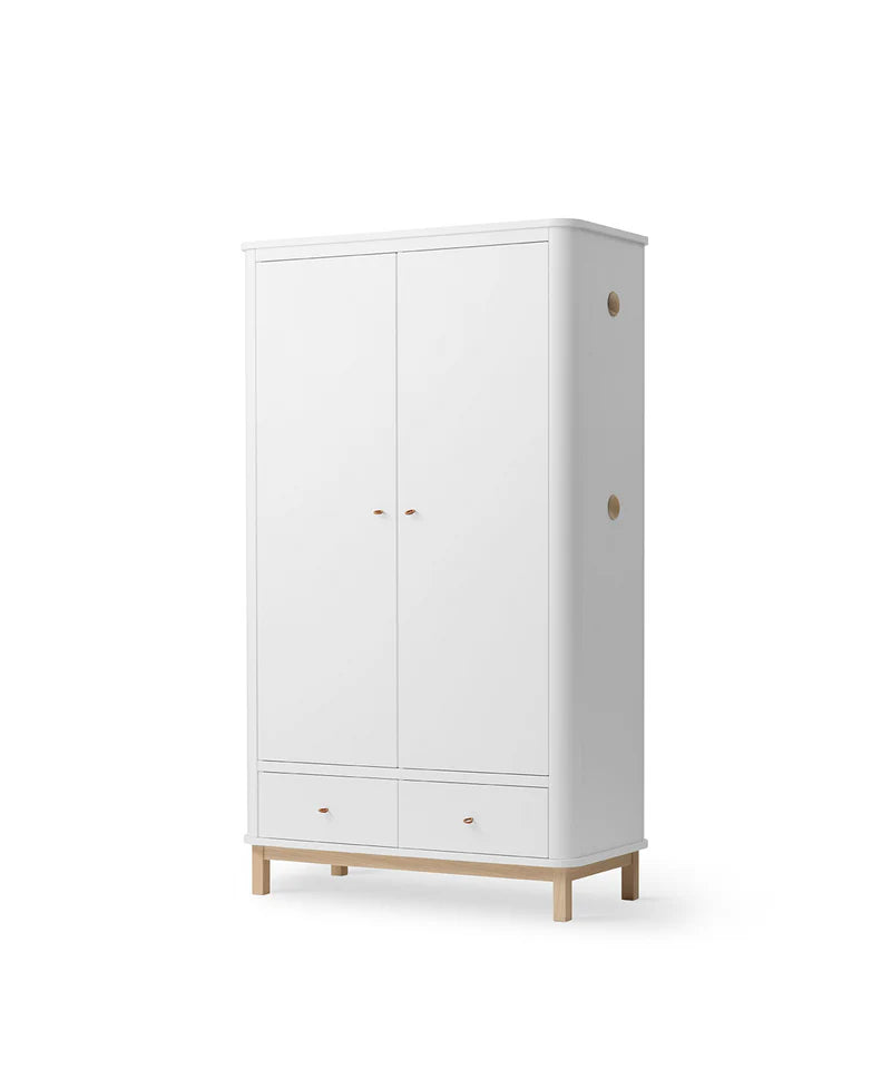 Solid Wood Wardrobe with Drawers for Bedroom in White Finish