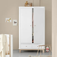 Solid Wood Wardrobe with Drawers for Bedroom in White Finish