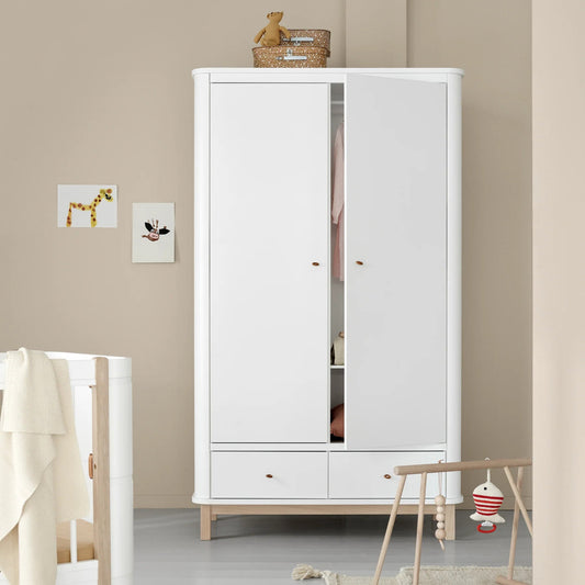 Solid Wood Wardrobe with Drawers for Bedroom in White Finish