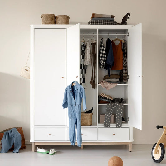 Wooden Wardrobe with Drawers for Bedroom in White Finish
