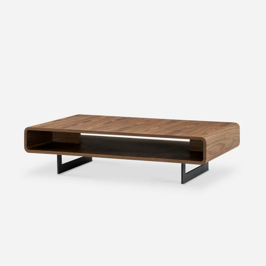 Wooden Coffee Table with Open Shelf in Walnut Finish