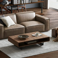 Wooden Coffee Table with Open Shelf in Walnut Finish