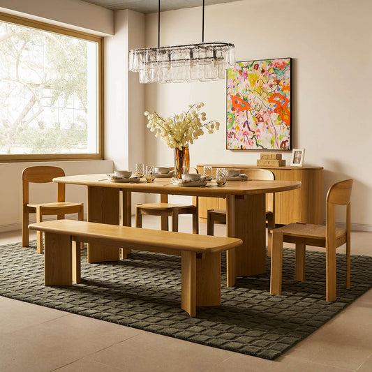 Solid Wood Dining Table 6 Seater with Bench for Dining Room