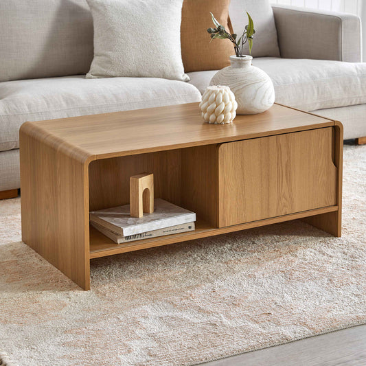 Wooden Coffee Table with Cabinet Storage for Living Room