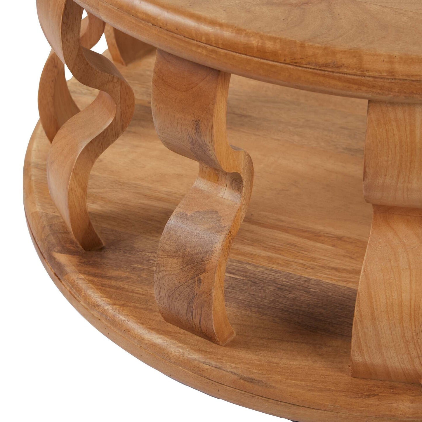 Wooden Round Coffee Table with Curved Pedestal Base