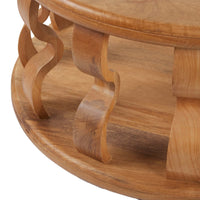 Wooden Round Coffee Table with Curved Pedestal Base
