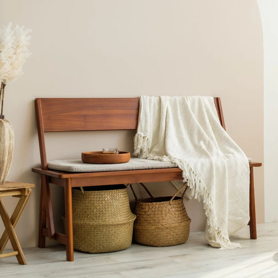 Wooden Bench with Upholstery Seat in Natural Finish