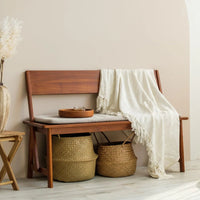 Wooden Bench with Upholstery Seat in Natural Finish