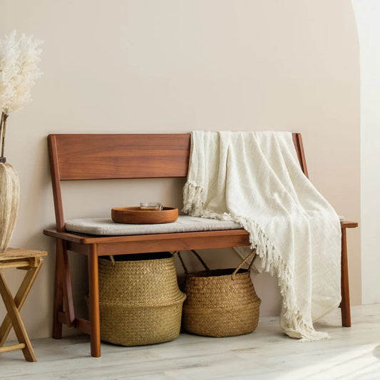 Wooden Bench with Upholstery Seat in Natural Finish