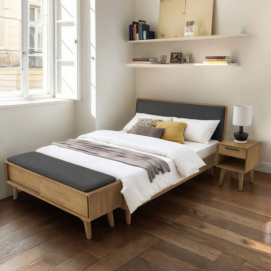 Wooden Diwan Bed with Upholstered Headboard