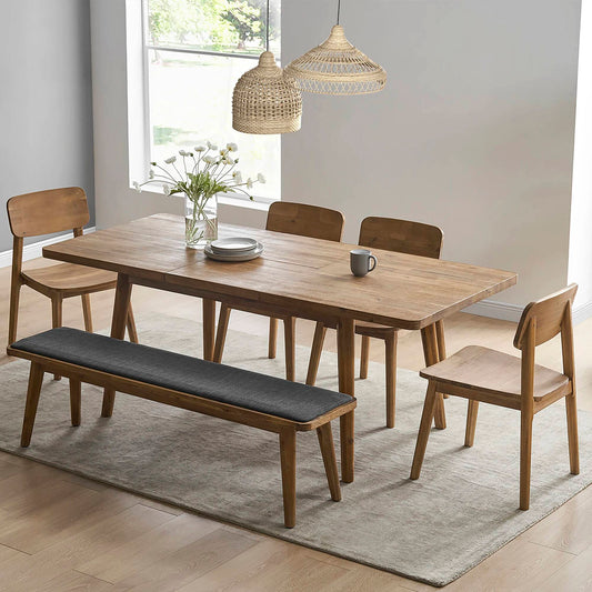 Wooden Extendable Dining Table 6-Seater Set with Bench