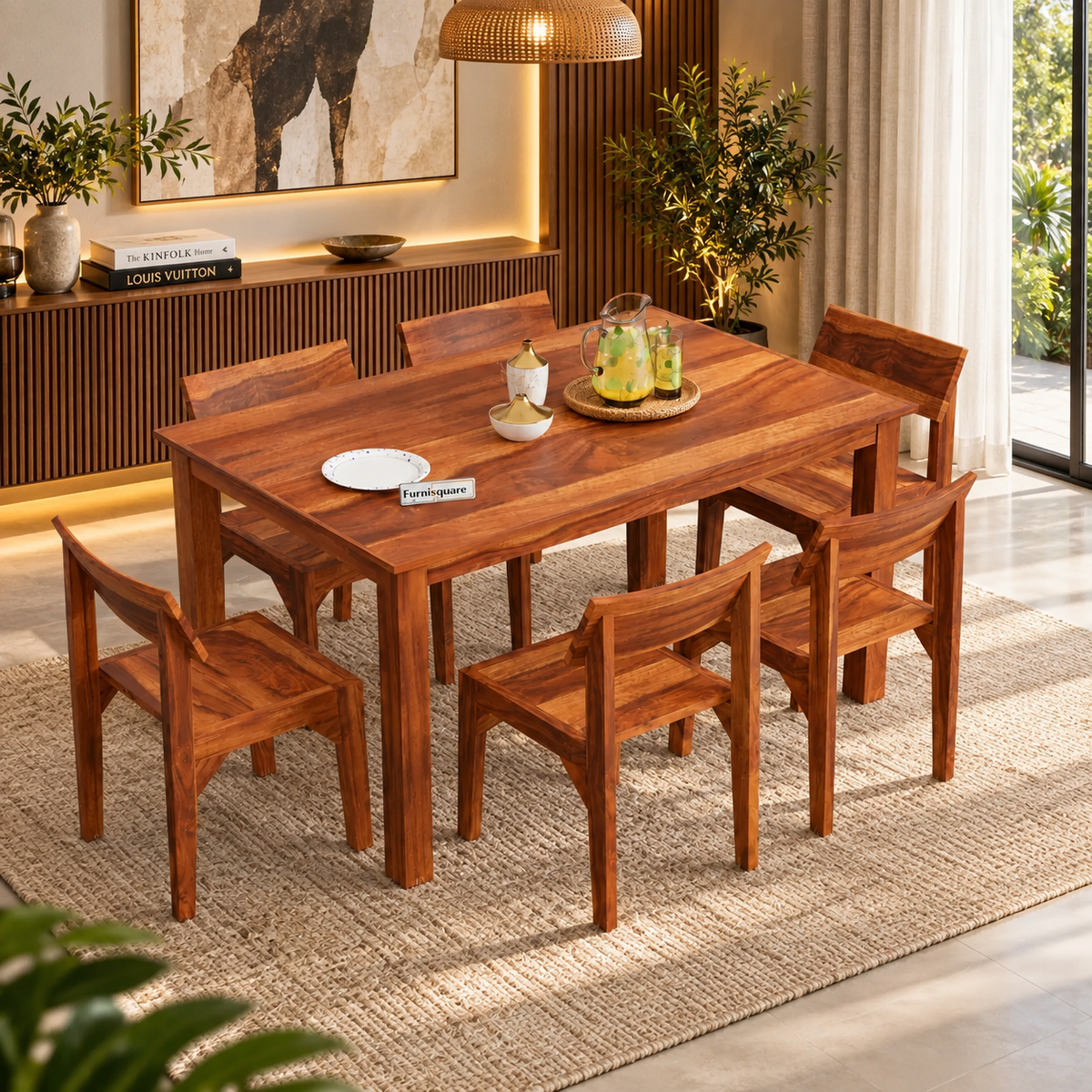 Solid Wood Dining Table 6 Seater with Chair for Dining Room