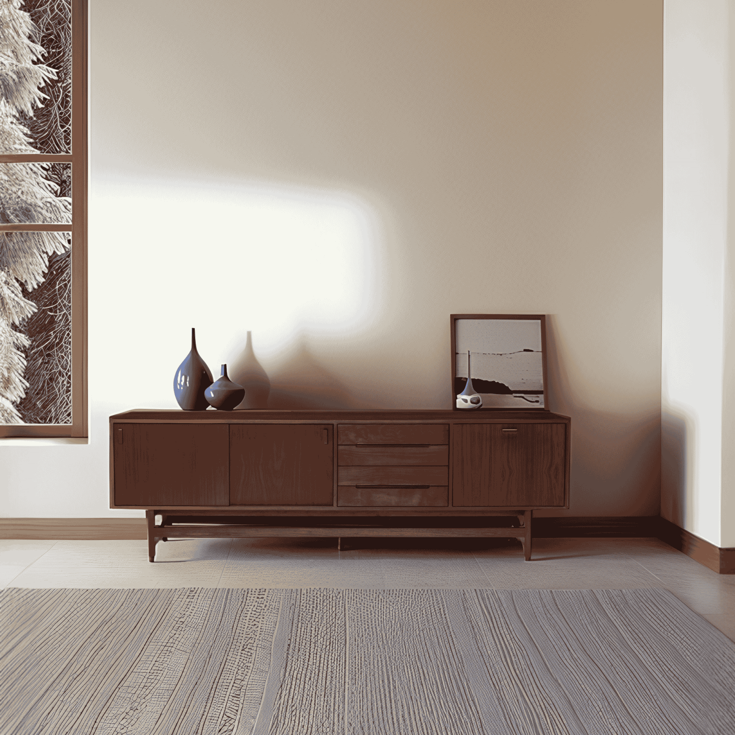 Solid Wood TV Unit with Drawer & Cabinet Storage for Living Room