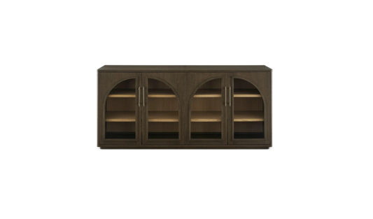 Wooden Glass Door Sideboard with Interior Shelving for Living Room
