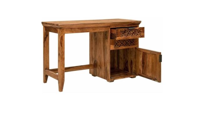 Solid Wood Study Table with Drawers Storage in Natural Finish