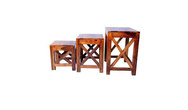 Wooden Nesting Tables Set of 3 Stools for Decor