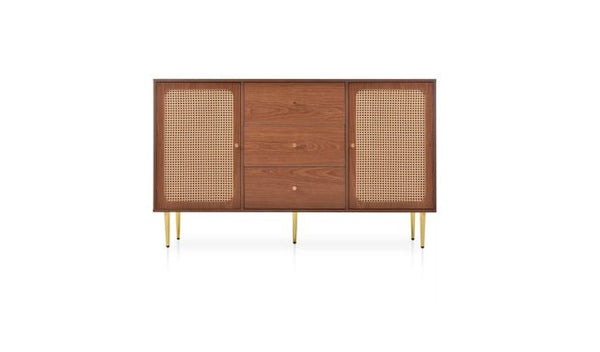 Solid Wood Rattan Sideboard Cabinet for Living Room in Walnut Finish - alternate