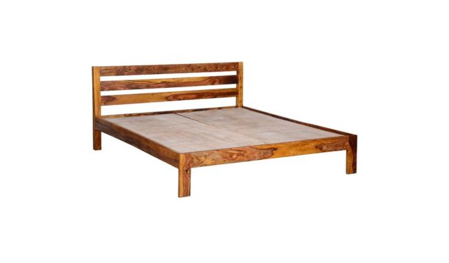 Solid Sheesham Wooden Double Bed with Slatted Headboard