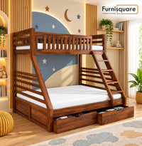 Solid Sheesham Wooden Bunk Bed with Storage Drawers