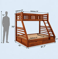 Solid Sheesham Wooden Bunk Bed with Storage Drawers
